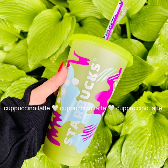 Starbucks Accessories - ⚡️NEW⚡️Starbucks Summer Neon Yellow Ultra Violet Color Changing Printed Cold Cup
